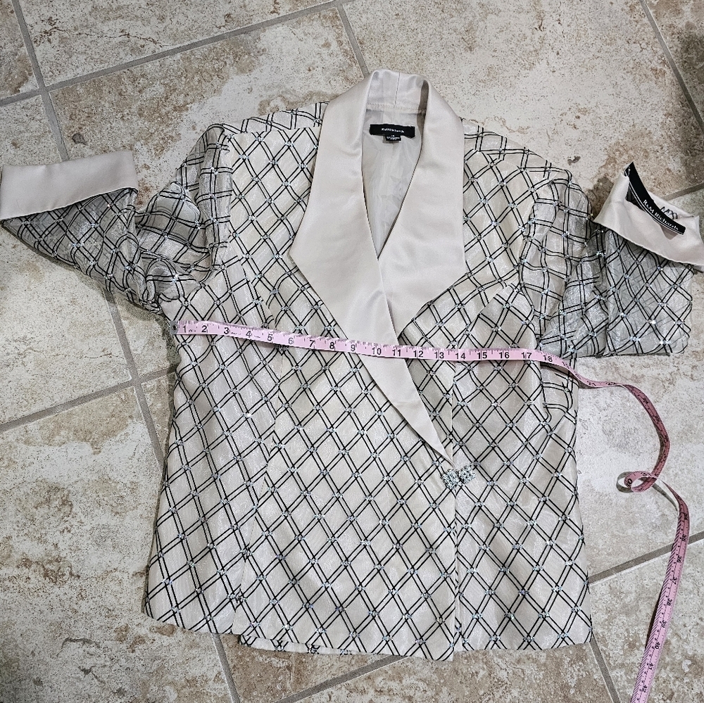 R&M Richards Beige Satin Blazer Womens 18 Vintage Glam Diamond Pattern 80s Chic - Picture 5 of 8